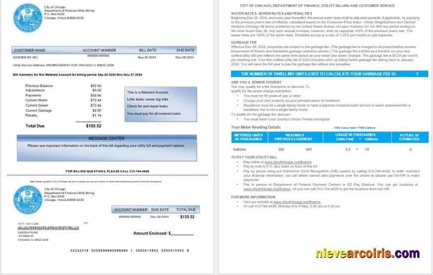 USA CITY OF CHICAGO business utility bill